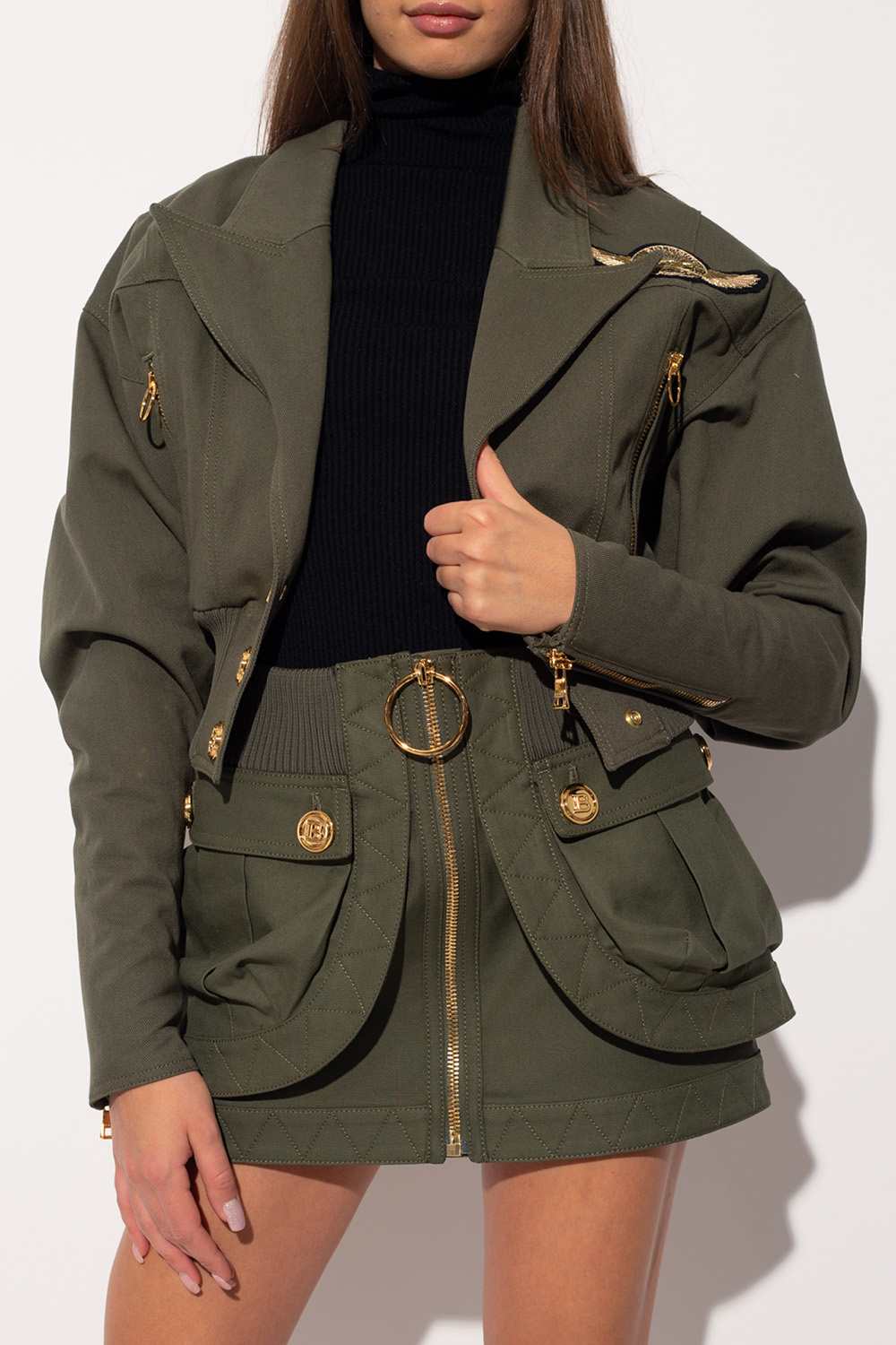 【関税込み】Balmain カーキ Balmain Signature フーディ Balmain Men's Mix Denim/Nylon Jacket - Khaki - S/46 | Coggles